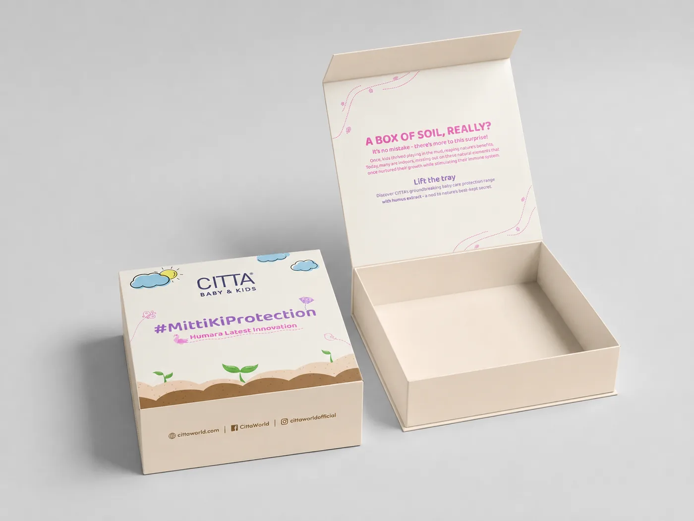 CITTA Mitti Protection gift box mockup with open box
